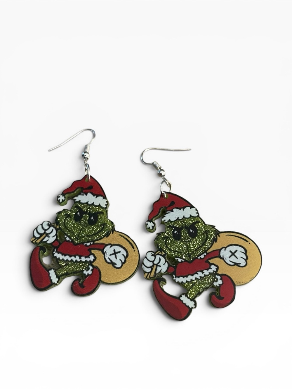 Christmas Grinch Glitter Santa Earrings NWOT